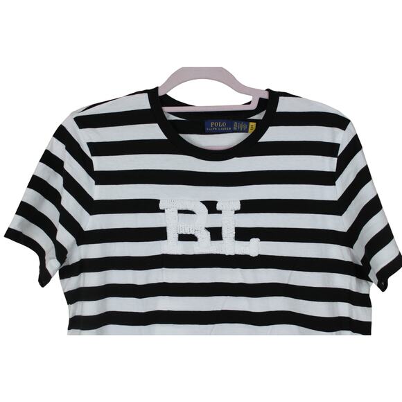Polo Ralph Lauren Black & White Stripe Logo Short Sleeve T-Shirt Top Size XL - Picture 2 of 8